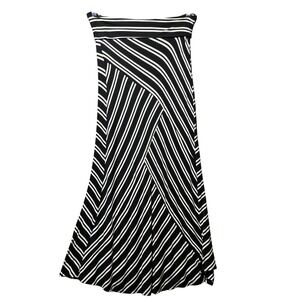 Illa illa Black White Striped Maxi Skirt Foldover Waist Large Made in USA